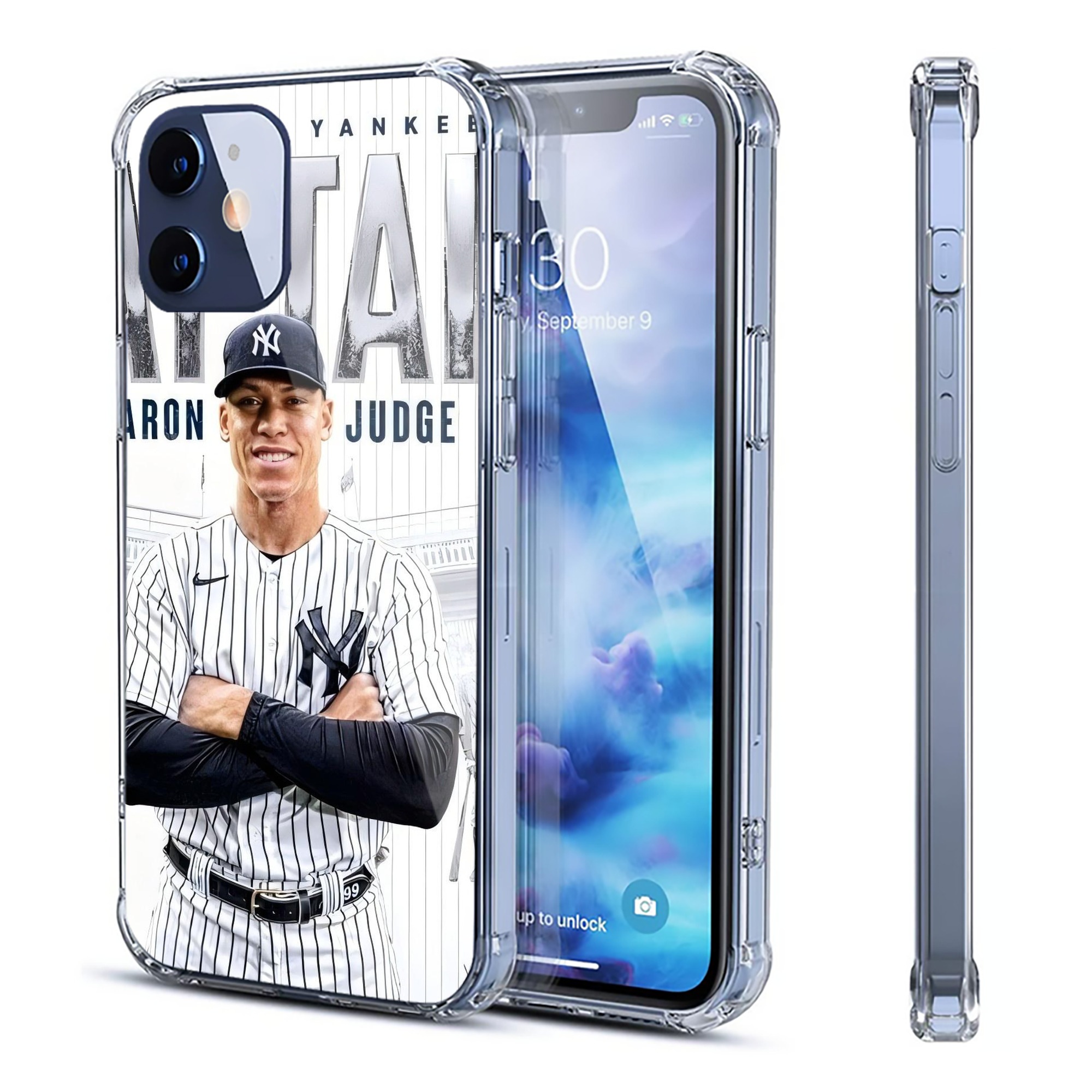 Aaron Judge Yankees Captain Clear IPhone 12 Case – Soft TPU With UV Print – Enhanced Drop Protection, Precise Fit, Anti-Fingerprint, Customizable Design, Scratch-Resistant, Yellow-Resistant